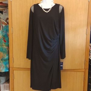 +SZ NWT Chaps Evening SZ 16 Black Long Sleeve Dress.